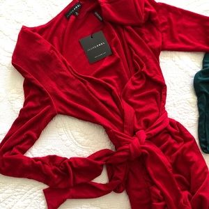 Red V-Neck WrapDress with High Slit